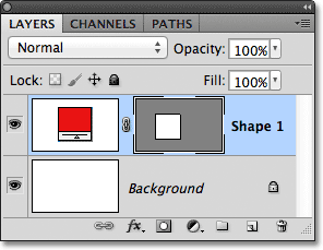 Sebuah lapisan Shape muncul di panel Layers di Photoshop. Gambar © 2011 Photoshop Essentials.com