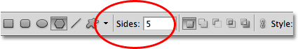The Sides option for the Polygon Tool in the Options Bar in Photoshop. Image © 2011 Photoshop Essentials.com