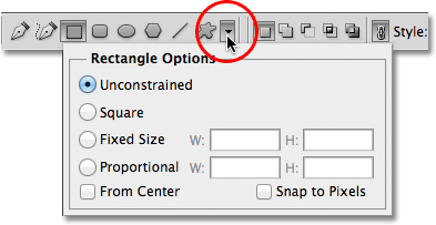 The Rectangle Tool Options Dalam Photoshop. Gambar © 2011 Photoshop Essentials.com