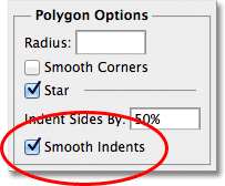 Pilihan indentasi Halus di Options Polygon di Photoshop. Gambar © 2011 Photoshop Essentials.com