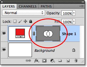 The vector mask thumbnail showing both shapes combined into one. Image © 2011 Photoshop Essentials.com