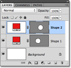 Dua lapisan Bentuk sekarang Muncul Layers panel PADA.  Gambar © 2011 Photoshop Essentials.com