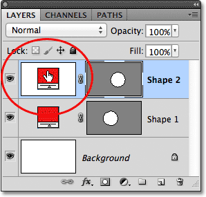 Double-KLIK PADA panel swatch Warna lapisan Shape Dalam, Layers.  Gambar © 2011 Photoshop Essentials.com