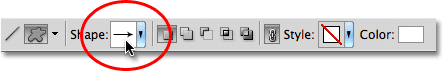 The shape preview thumbnail in the Options Bar. Image © 2011 Photoshop Essentials.com