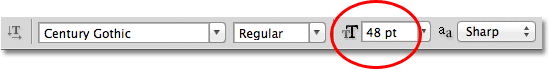 Choosing a font size for my type in Photoshop. Image © 2011 Photoshop Essentials.com