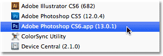 Choosing Photoshop CS6 as the program to open JPEG files on the Mac. Image © 2013 Photoshop Essentials.com