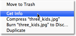 Selecting 'Get Info' from the menu. Image © 2013 Photoshop Essentials.com