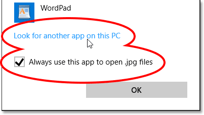 Selecting the 'Always use the selected program to open this kind of file' option. Image © 2015 Photoshop Essentials.com