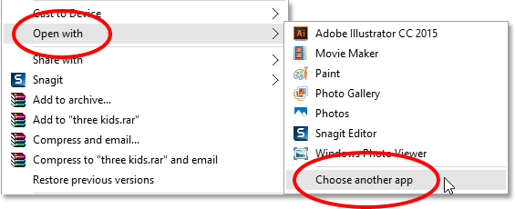 Choosing a default program to open my JPEG files. Image © 2015 Photoshop Essentials.com