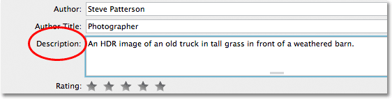 The Description field in the File Info dialog box. Image © 2012 Photoshop Essentials.com
