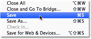 Choosing the Save command from the File menu in Photoshop. Image © 2012 Photoshop Essentials.com