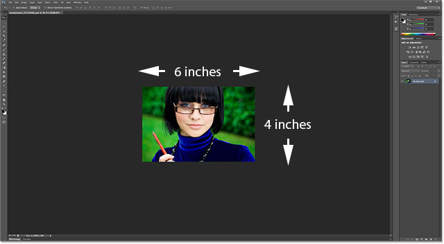 Cetak modus tampilan Ukuran sekarang bekerja di Photoshop. Image © 2013 Photoshop Essentials.com