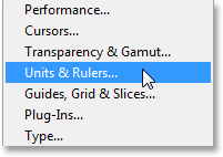 Memilih Unit dan Preferensi Penguasa di Photoshop. Image © 2013 Photoshop Essentials.com