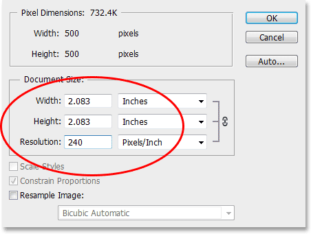 Mengubah resolusi gambar hingga 240 pixel per inci. Image © 2013 Photoshop Essentials.com