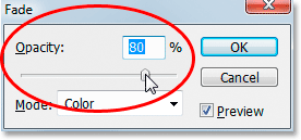 Уменьшение значения Непрозрачность до 80%. Image © 2008 Photoshop Essentials.com