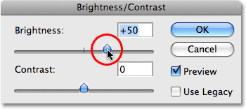 Увеличение яркости значение 50. Image © 2009 Photoshop Essentials.com.