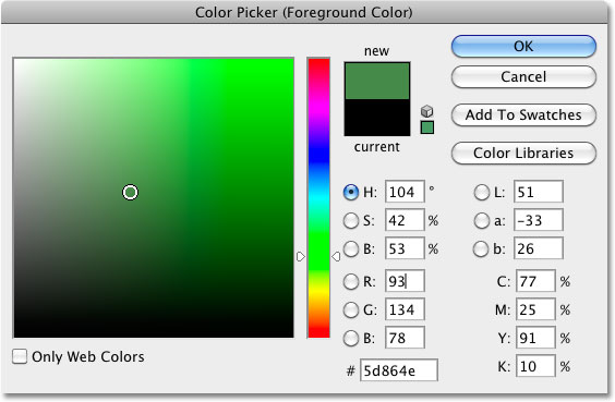 Selector de color de Photoshop. Imagen © 2010 Photoshop Essentials.com