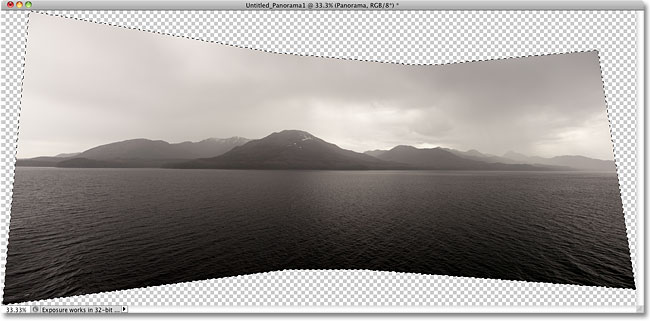 A selection outline appears around the panoramic image. Image © 2010 Steve Patterson, Photoshop Essentials.com