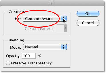 Content-Aware Fill pilihan di Photoshop CS5. Image © 2010 Photoshop Essentials.com