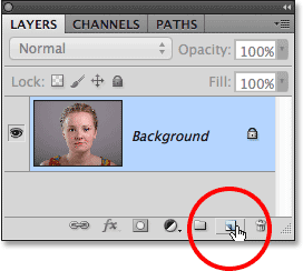 The New Layer icon di panel Layers di Photoshop. Image © 2013 Photoshop Essentials.com