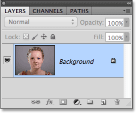 The Layers panel showing the original image on the Background layer in Photoshop. Image © 2013 Photoshop Essentials.com