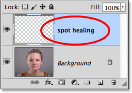 Renaming the new layer 'spot healing'. Image © 2013 Photoshop Essentials.com