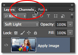 Clicking on the Channels panel name tab. Image © 2012 Photoshop Essentials.com