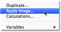 Selecting the Apply Image command from the Image menu. Image © 2012 Photoshop Essentials.com