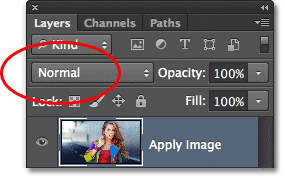 Changing the layer blend mode back to Normal. Image © 2012 Photoshop Essentials.com