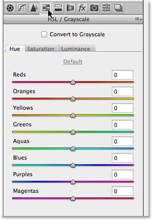 The HSL / Grayscale panel in Camera Raw. Image © 2013 Photoshop Essentials.com