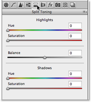 The Split Toning panel di Camera Raw. Image © 2013 Photoshop Essentials.com