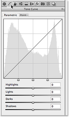 The Tone Curve panel in Camera Raw. Image © 2013 Photoshop Essentials.com