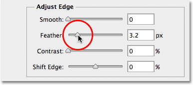 The Feather slider in the Refine Edge dialog box. Image © 2012 Photoshop Essentials.com