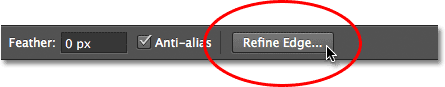 Clicking the Refine Edge option in the Options Bar. Image © 2012 Photoshop Essentials.com