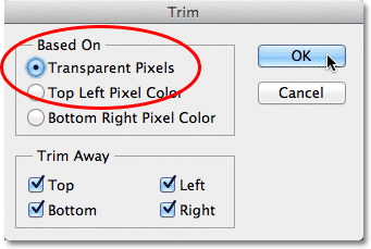 Trim kotak dialog perintah dalam Photoshop. Image © 2012 Photoshop Essentials.com