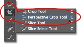 Selecting the Perspective Crop Tool in Photoshop CS6. Image © 2012 Photoshop Essentials.com