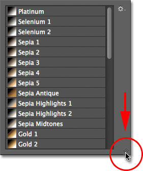 Memperluas Gradient Picker untuk melihat lebih preset sekaligus. Image © 2012 Photoshop Essentials.com