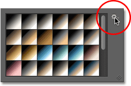 Mengklik lagi pada ikon gigi di Gradient Picker. Image © 2012 Photoshop Essentials.com