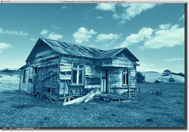 The photo with the Cyanotype Photographic Toning preset applied. Image © 2012 Photoshop Essentials.com