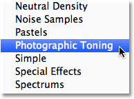 Loading the Photographic Toning gradients in Photoshop CS6. Image © 2012 Photoshop Essentials.com