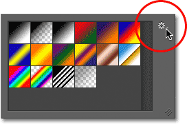 Clicking the gear icon in the Gradient Picker. Image © 2012 Photoshop Essentials.com