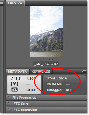 Просмотр панели метаданных в Adobe Bridge. Image © 2013 Photoshop Essentials.com