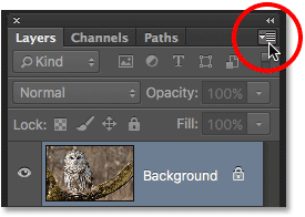 Clicking the Layers panel menu icon. Image © 2016 Photoshop Essentials.com