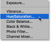 Selecting a Hue/Saturation adjustment layer.