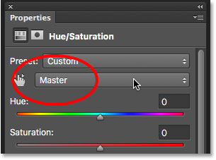 Setting the Edit option back to Master for Hue/Saturation.