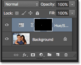 The Layers panel showing the Hue/Saturation adjustment layer.