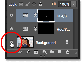 Clicking the Background layer's visibility icon.