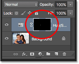 The layer mask thumbnail for the Hue/Saturation adjustment layer.