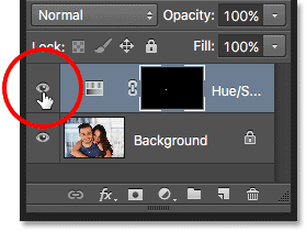 The Hue/Saturation adjustment layer's visibility icon.