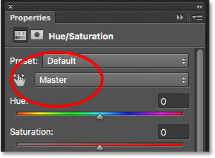 Hue/Saturation is currently set to Master.